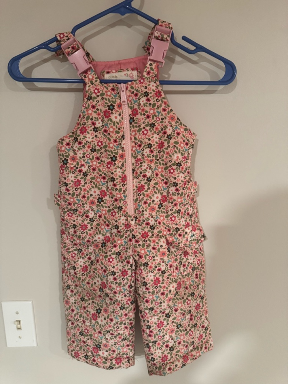 OshKosh B’gosh Floral Snow Bib Overalls 12M Pink Winter Snowsuit Girls
